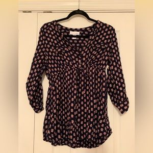 Motherhood maternity size large navy and coral empire waist with bow and button